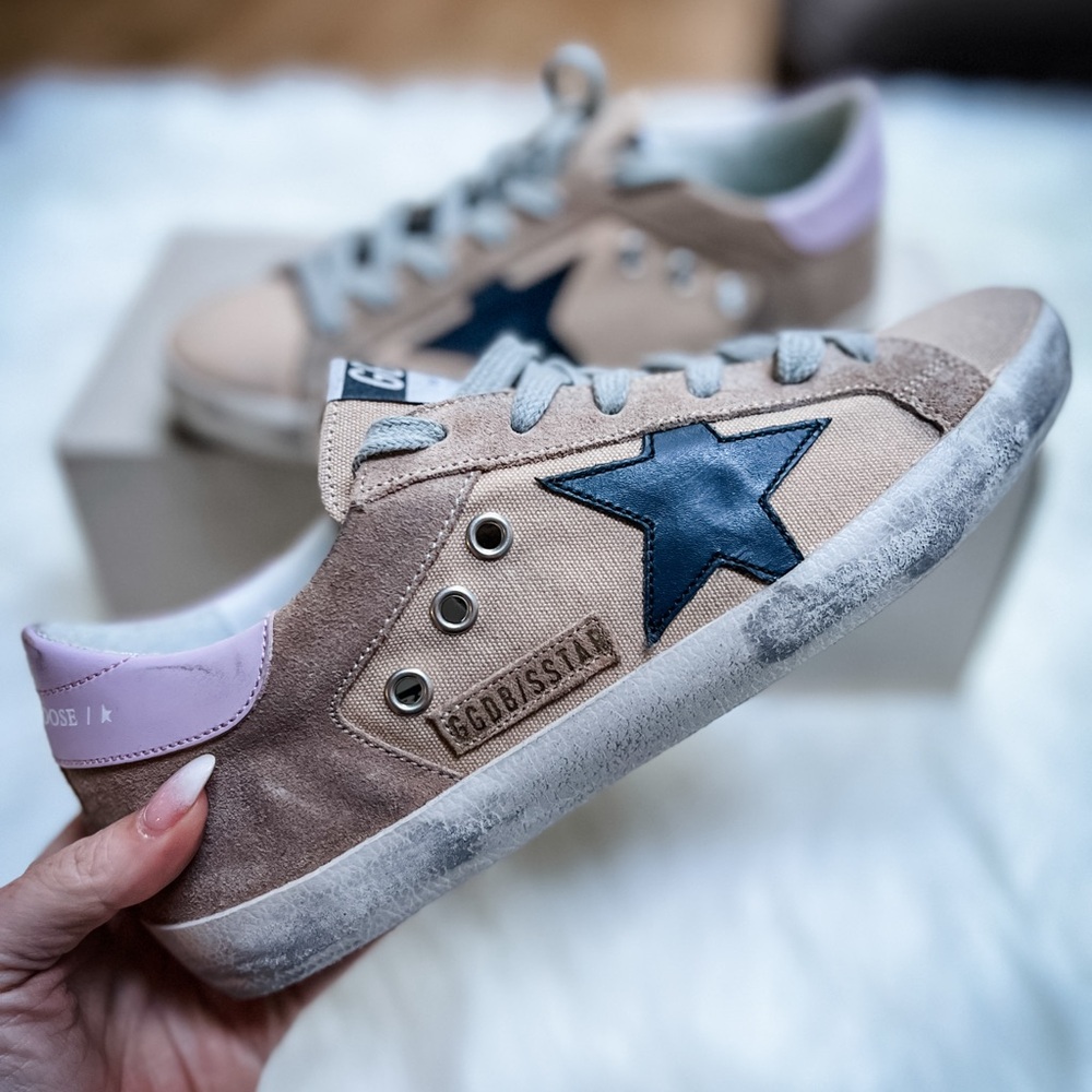 NEW Golden Goose Superstar Sand Canvas Black Star